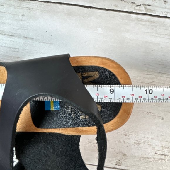 MIA Bety Sandals Womens 9M Black Leather Peep Toe Wooden Clogs Woven Adjustable - Picture 7 of 11